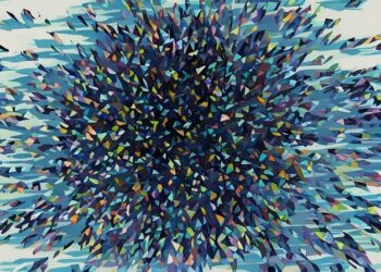 Large crowd of people seen from above coming together to invest in a crowdfunding project / business