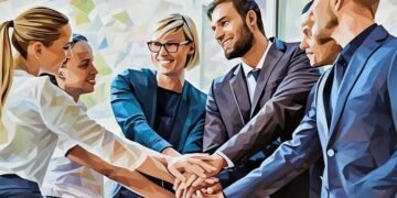 A leader motivating her team with a hands in the centre ritual