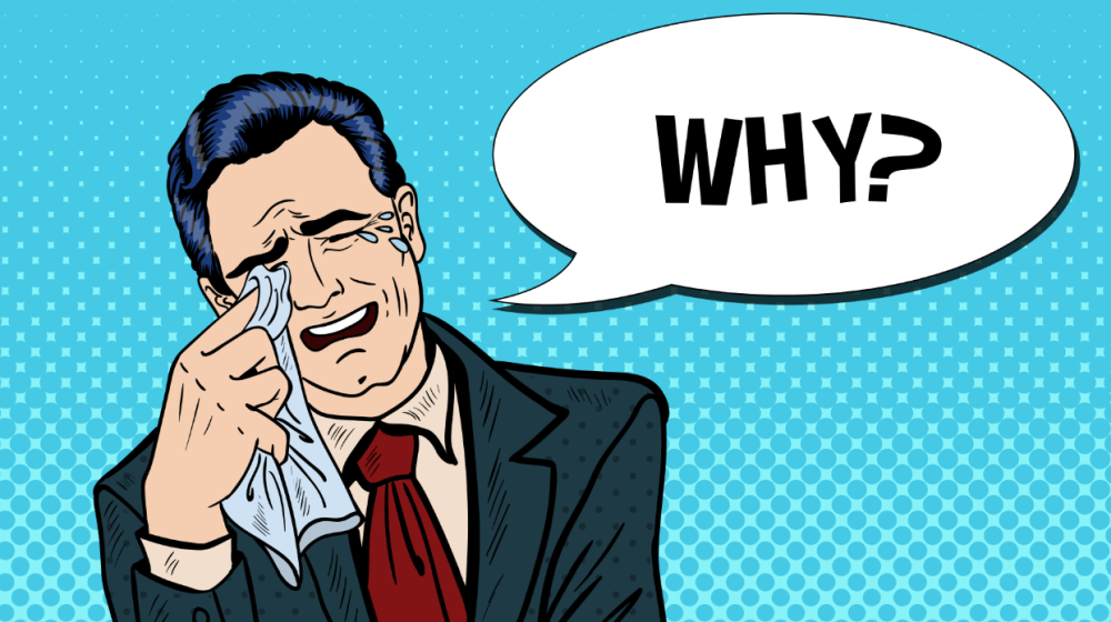 A businessman crying and asking why after hes made serious planning and financial mistakes