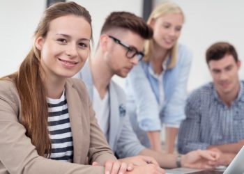 Several students and educators working together on an Enterprise project