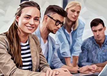 Several students and educators working together on an Enterprise project