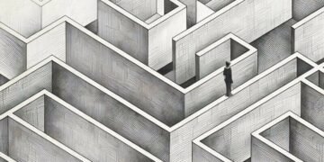 A man standing ontop of the walls of a maze trying to find a route out of the maze (showing how taxes can be confusing and giving advice to clear way to understand)
