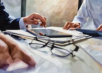 An accountant and business owner discussing capital tax gains allowances and calculations surrounded by documents, computers and calculators