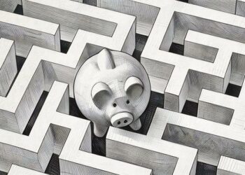 A piggy bank in the middle of a maze showing how difficult it can be to find funding for your business