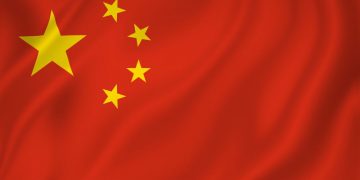 Chinese flag fluttering in the wind representing the Chinese startup scene