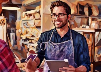 Entrepreneur interacting with a customer at his shop