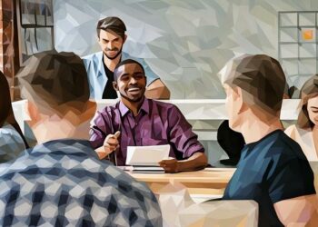 Group of colleagues smiling and laughing after one has said something funny in the office, symbolising a positive work culture and environment