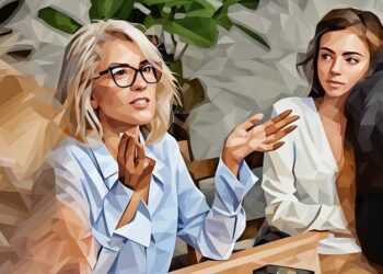 A potential business mentor speaking about her experiences as an entrepreneur as young mentees listen