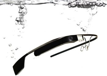 A set of Google Glasses submerged underwater