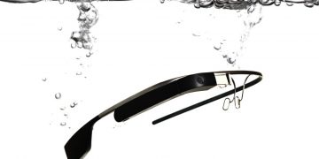 A set of Google Glasses submerged underwater