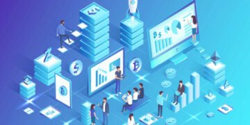 A team of entrepreneurs working together on their new Bitcoin and Cryptocurrency based business