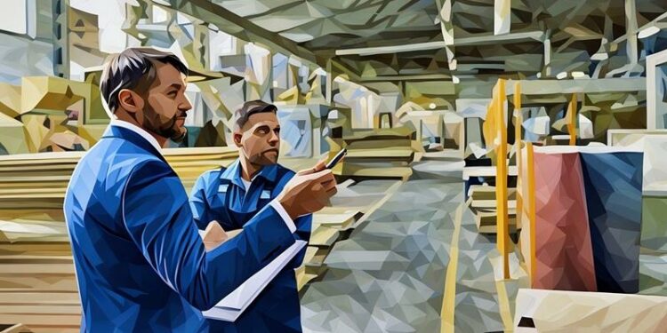 Business owner and financier discussing which assets can be financed in his warehouse to avoid liquidation