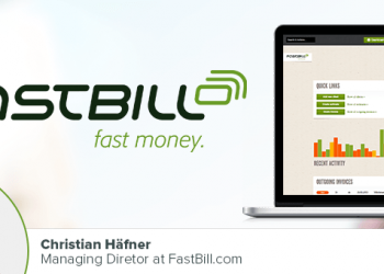 Headshot of Christian Hafner with his companies logo in the background and example of software dashboard