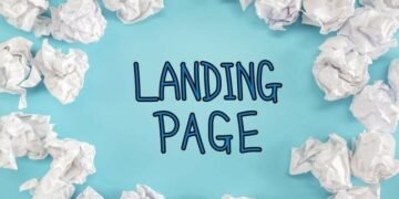 A set of scrunched up paper landing page designs with the words landing page in the center of the image against a blue background