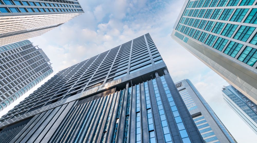 A series of skyscrapers in London as an example of where typical high powered commercial lawyers offices are