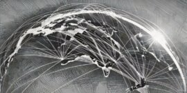 Australia viwed from space with light lines connecting it to other countries showing its powerful private equity base and connections