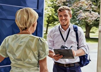 A women opens her door and begins to answer survey questions