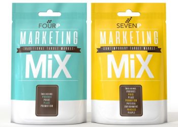 Two packets symbolising the two types of marketing mix including the 4ps and 7ps