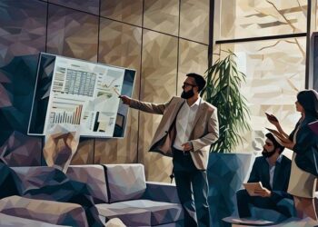 A business leader giving sales presentation using his brilliant techniques