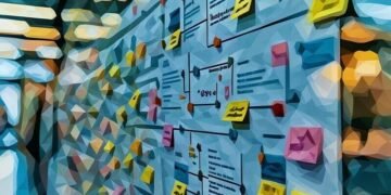A series of postnotes on a whiteboard, showing different business ideas