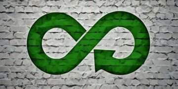 Green infinite arrow symbol for the circular economy
