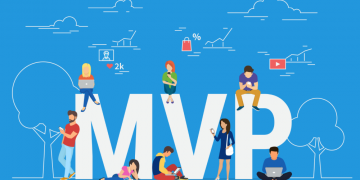 Abbreviation of a minimum viable product in word form surrounded by new entrepreneurs and small business owners