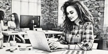 A blogger writing at her laptop after receiving a great outreach email