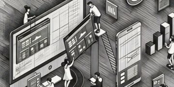 A series of cartoon characters working together to create content marketing