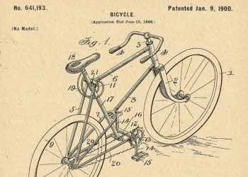 The original drawing from the patent application used to patent a bicycle in 1900