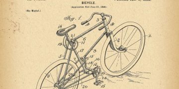 The original drawing from the patent application used to patent a bicycle in 1900