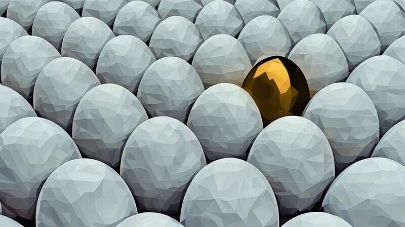 Golden egg in white eggs representing a valuable business