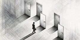A person choosing a door to enter of 5, the right path for their business
