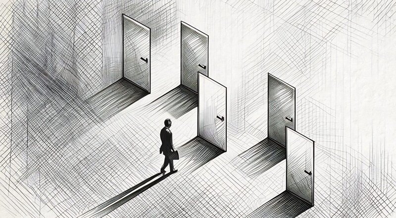 A person choosing a door to enter of 5, the right path for their business