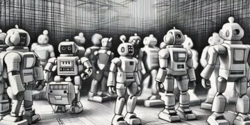A series of robots running around