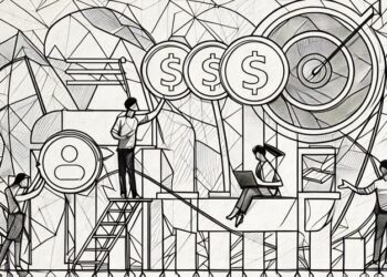 A cartoon sales pipeline representation with multiple sales team members working together to increase sales conversion