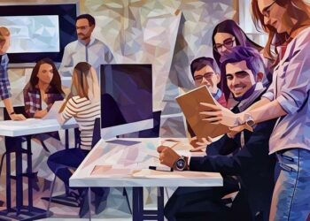 A group of colleagues working together at their dream start-up