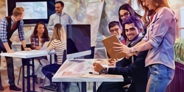 A group of colleagues working together at their dream start-up