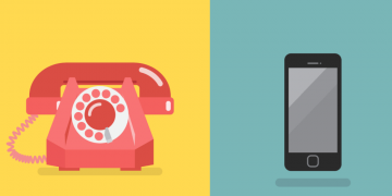 Image of an old telephone and a mobile device used to send emails