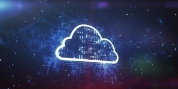 Visual representation of the cloud, the large computer storage data and transfer network