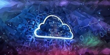 Visual representation of the cloud, the large computer storage data and transfer network
