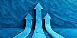 A series of arrows starting flat, then going vertically up, showing launch and growth