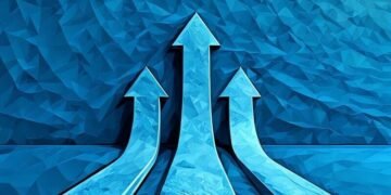 A series of arrows starting flat, then going vertically up, showing launch and growth