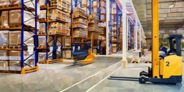 A forklift rushing across a warehouse to get the next crate to store