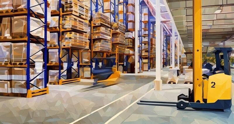 A forklift rushing across a warehouse to get the next crate to store