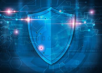 A blue cyber shield representing antivirus software