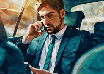 Businessman sitting in a car on the phone making a travel insurance claim on the go
