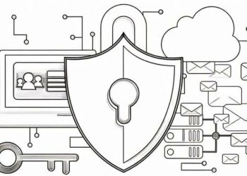 A padlock covering a laptop and an email system showing the need to secure company data