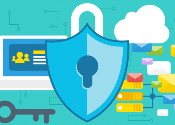 A padlock covering a laptop and an email system showing the need to secure company data