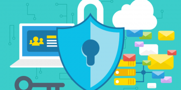 A padlock covering a laptop and an email system showing the need to secure company data