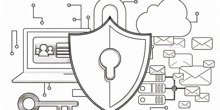 A padlock covering a laptop and an email system showing the need to secure company data